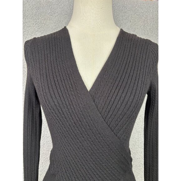 Ultra Flirt Juniors' Women's Cable-Knit Surplice Cropped Sweater Black Sm. NWT's - Picture 2 of 8